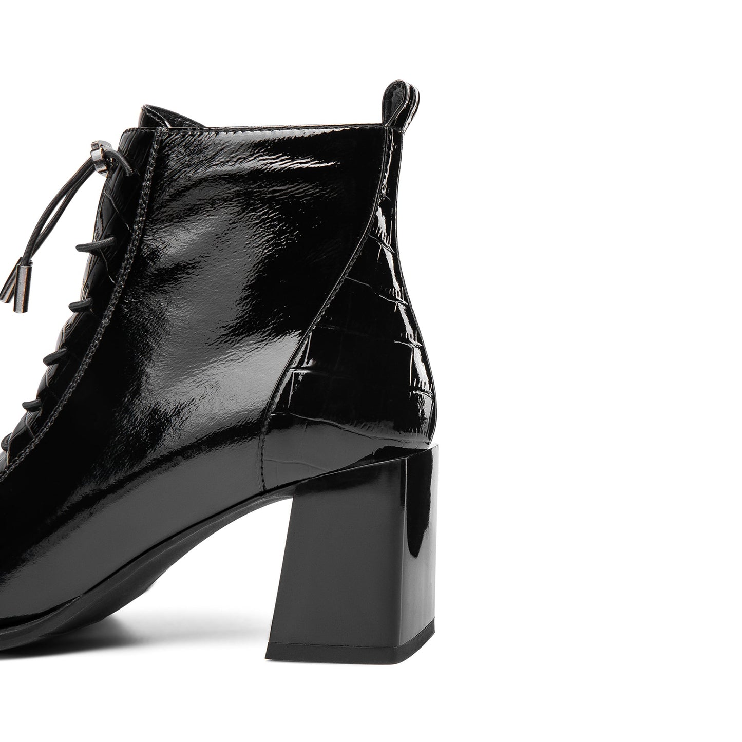 Women's Patent Leather Handmade Square Cap-Toe Mid Chunky Heel Side Zipper Ankle Boots with Band