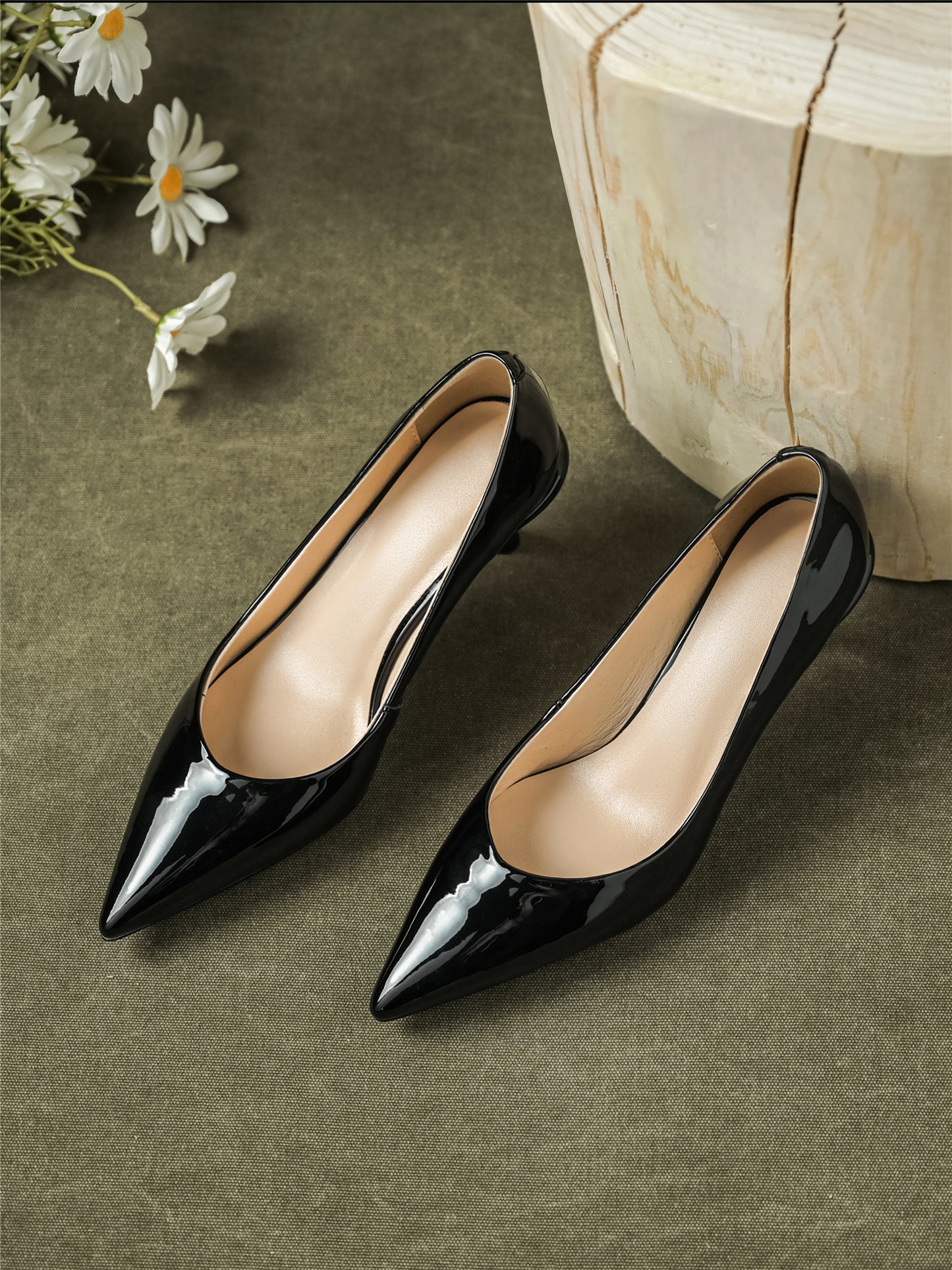 Glossy Patent Leather Handmade Women's Pointed Toe Slip On Stiletto Heel Weeding Pumps Shoes