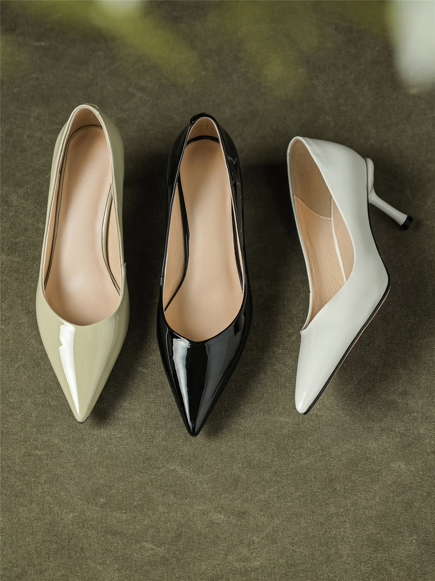 Glossy Patent Leather Handmade Women's Pointed Toe Slip On Stiletto Heel Weeding Pumps Shoes